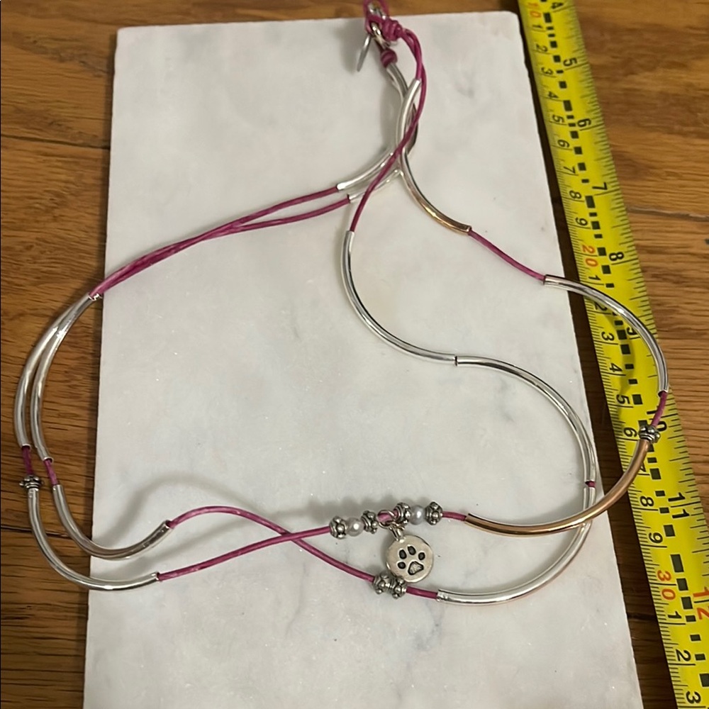 Pink and Silver Lizzy James Necklace and Bracelet with Dog Paw Charm